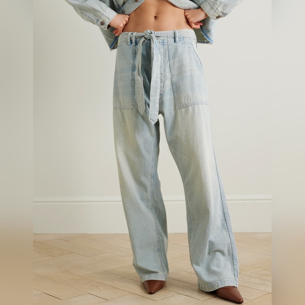 Light Wash R13 Denim Belted Vented Tie-Waist Utility Jeans - Picture 4 of 7
